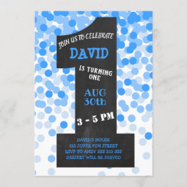 Boy First Birthday Modern Chalkboard Blue Confetti Inbjudningar