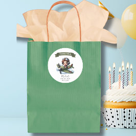 Boy First Birthday Pilot Vintage Airplane Clouds Runt Klistermärke