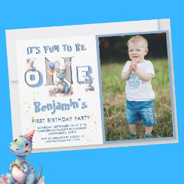 Boy First Birthday Roligt One Dinosaur 1st Birthda Inbjudningar