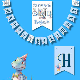 Boy First Birthday Roligt One Dinosaur 1st Birthda Vimplar