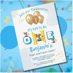 Boy First Birthday Roligt One Dinosaur Inbjudningar