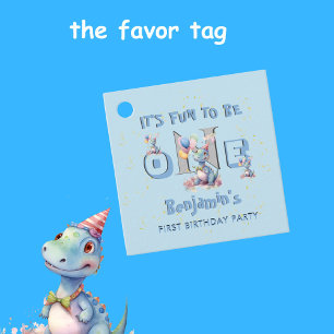 Boy First Birthday Roligt One Dinosaur Luncheon Gåvor Etiketter