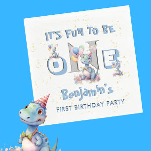 Boy First Birthday Roligt One Dinosaur Luncheon Pappersservett