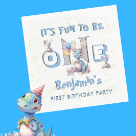 Boy First Birthday Roligt One Dinosaur Luncheon Pappersservett