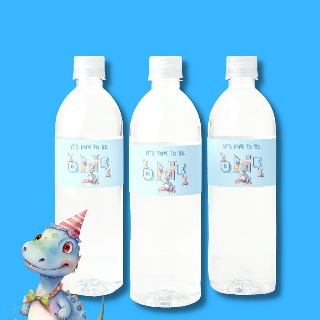 Boy First Birthday Roligt One Dinosaur Luncheon Vattenflaska Etikett (Skapare uppladdad)