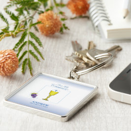 Boy First Communion, Chalice with Host and Grapes Fyrkantig Silverfärgad Nyckelring