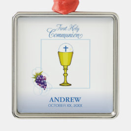 Boy First Communion, Chalice with Host and Grapes Julgransprydnad Metall