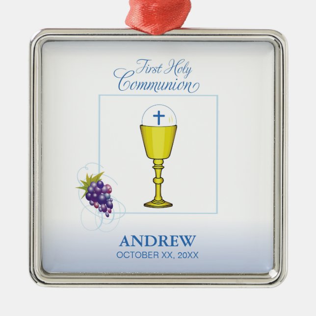 Boy First Communion, Chalice with Host and Grapes Julgransprydnad Metall (Framsidan)