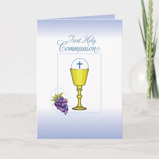 Boy First Communion, Chalice with Host and Grapes Kort (Framsida)