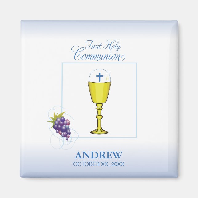 Boy First Communion, Chalice with Host and Grapes Magnet (Framsidan)