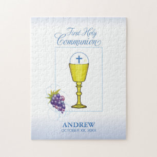 Boy First Communion, Chalice with Host and Grapes Pussel