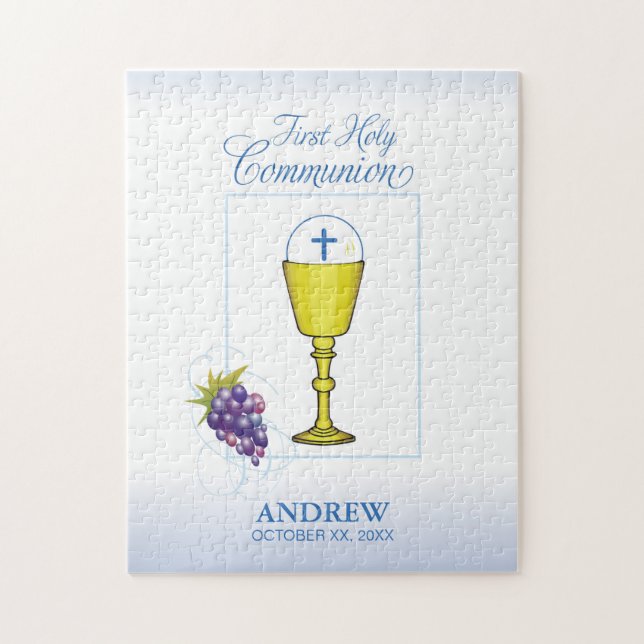 Boy First Communion, Chalice with Host and Grapes Pussel (Vertikal)
