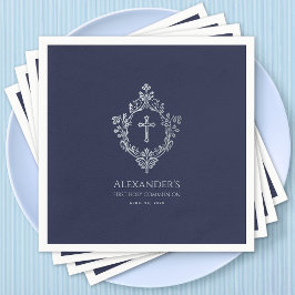 Boy First Communion Navy Blue Vintage Kor Vapenskö Pappersservett