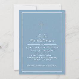 Boy First Heliga Communion Blue Kor Simple Ram Inbjudningar