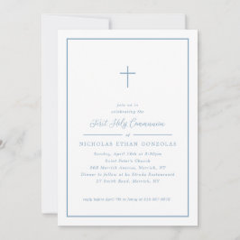 Boy First Heliga Communion Blue Kor Simple Ram Inbjudningar