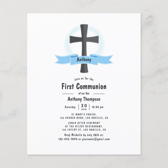 Boy First Heliga Communion Flygblad (Framsidan)