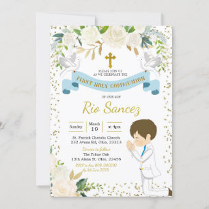 Boy First Heliga Communion-inbjudan Inbjudningar