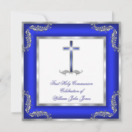Boy First Heliga Communion Royal Blue Silver White Inbjudningar