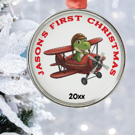 Boy First jul Cute Airplan dinosauaur Julgransprydnad Metall