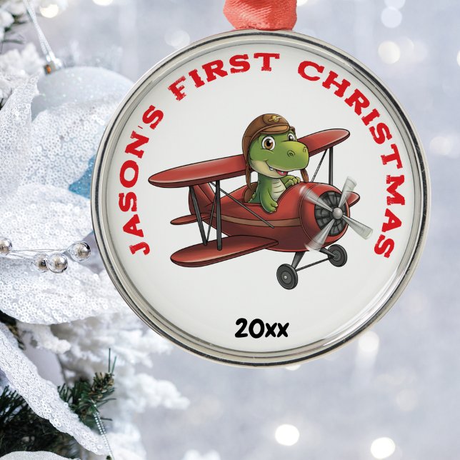 Boy First jul Cute Airplan dinosauaur Julgransprydnad Metall (Skapare uppladdad)