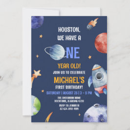 Boy First Rymden Planets 1st Birthday Inbjudningar