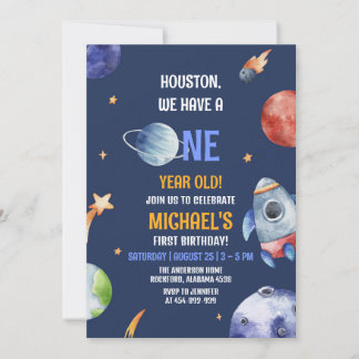 Boy First Rymden Planets 1st Birthday Inbjudningar