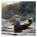 Boy Fishing, bra konst av Winslow Homer Kakelplatta<br><div class="desc">Boy Fishing,  berömd-målning av Winslow Homer</div>