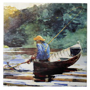Boy Fishing, konstverk av Winslow Homer Kakelplatta