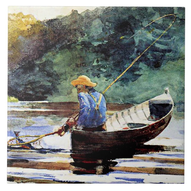 Boy Fishing, konstverk av Winslow Homer Kakelplatta (Framsidan)