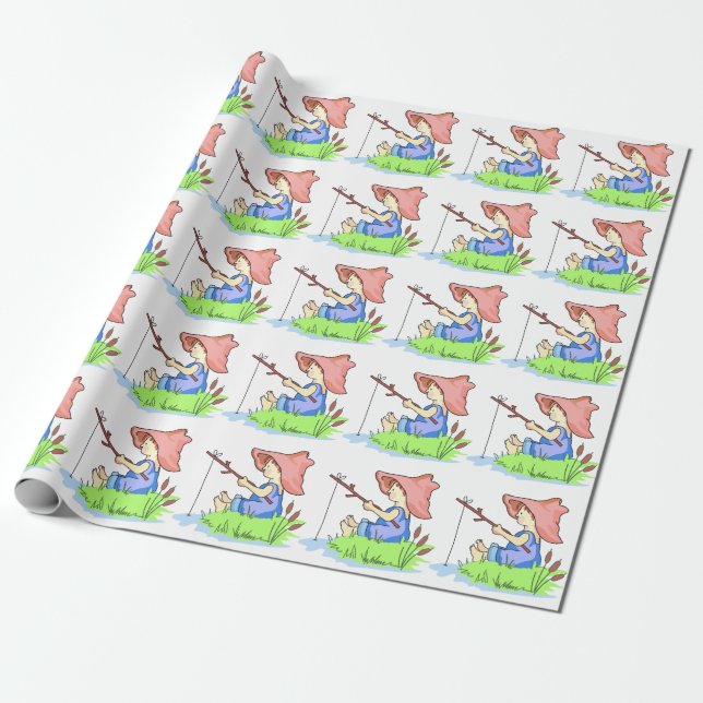 Boy Fishing Presentpapper (Utrullad)