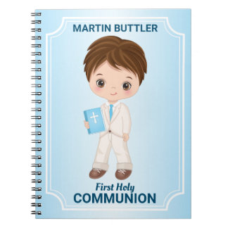 Boy Fist Heliga Communion Spiral Photo Notebook Anteckningsbok