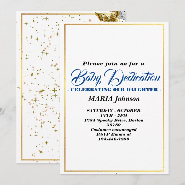 BOY Fjäril Vattenfärg Barnvälsignelse  Inbjudningar (Fram/baksida)