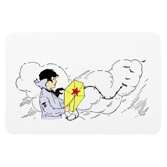 Boy Flies Kite Premium Flexi Magnet (Horisontell)