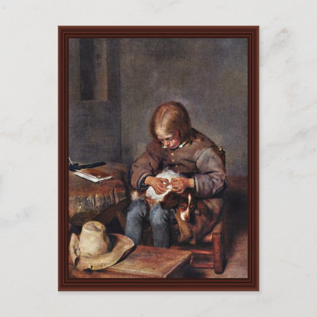 Boy Floht Hans Hund av Gerard Ter Borch Vykort (Framsida)