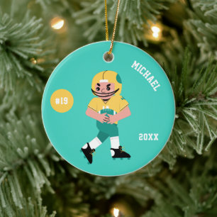 Boy Football Player Namn Jersey Number & Year Julgransprydnad Keramik