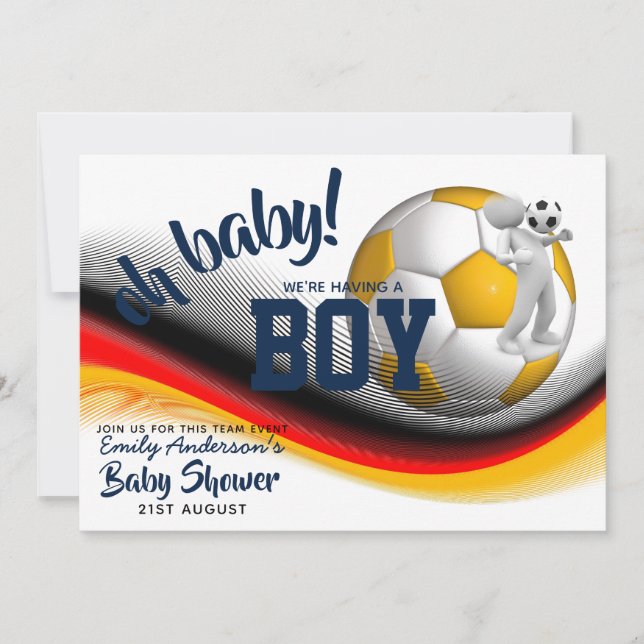 BOY FOOTBALL SOCCER Baby Shower Inbjudan Rosa (Framsida)