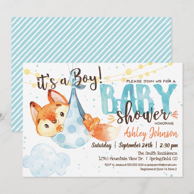 Boy Fox Baby Shower-inbjudan Inbjudningar (Fram/baksida)
