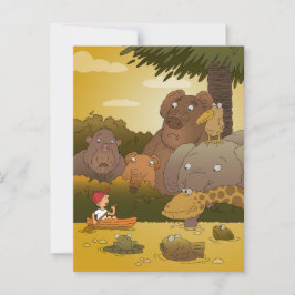 Boy Funny Cute Jungle Safari Animals Vykort