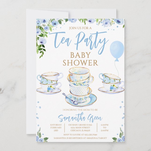 Boy Garden Tea Party Baby Shower Inbjudningar (Framsida)