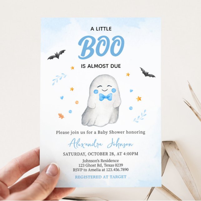 Boy Ghost Halloween Baby Shower Inbjudningar (Blue A Little Boo Baby Shower Invitation)