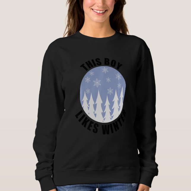 Boy gillar Mysiga vinterdagar landskap vintersäson T Shirt (Framsida)