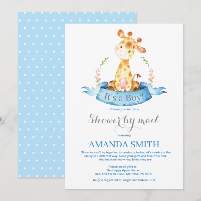 Boy Giraffe Baby Shower by Mail Call Inbjudningar (Fram/baksida)