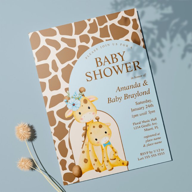 Boy Giraffe Baby Shower-inbjudan Inbjudningar (Skapare uppladdad)