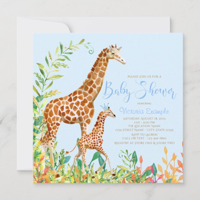 Boy Giraffe Baby Shower-inbjudningar Inbjudningar (Framsida)