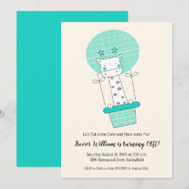 Boy Giraffe Luftballong First Födelsedagsfest Inbjudningar