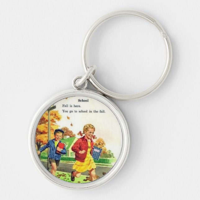 Boy & Girl Back to school Rund Silverfärgad Nyckelring (Framsidan)