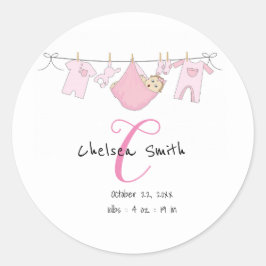 Boy Girl Birth Notice Sticker Illustration Runt Klistermärke