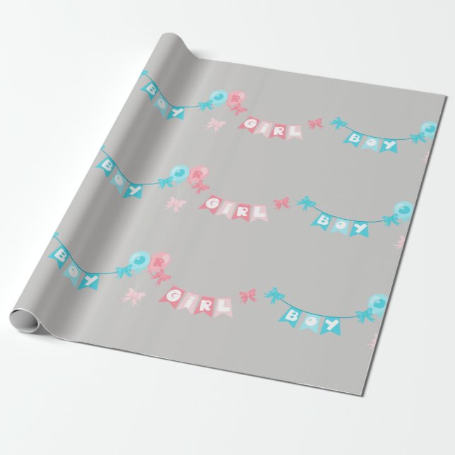 Boy Girl Blue Banner Gender Reveal Party Rosa Blue Presentpapper (Utrullad)