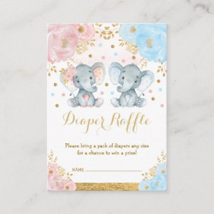 Boy Girl Elephant Gender Reveal Baby Diaper Raffle Tilläggskort