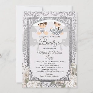 Boy Girl Fiesta Silver Charro Mexican Bautizo Inbjudningar